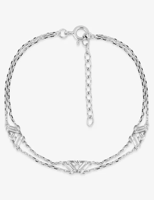 Bracelet double chaîne argent 925‰ rhodié et motifs rectangulaires oxydes de zirconium SO OR