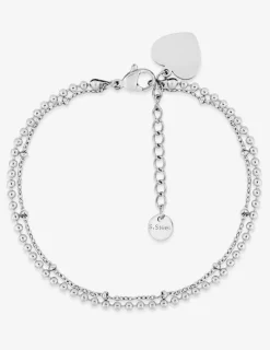 Bracelet double chaînes en acier gris, breloque cœur SO OR