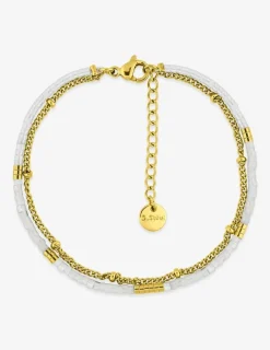 Bracelet double rang acier doré et cristal synthétique blanc SO OR