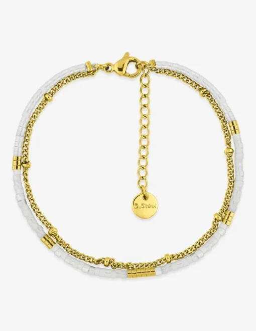 Bracelet double rang acier doré et cristal synthétique blanc SO OR