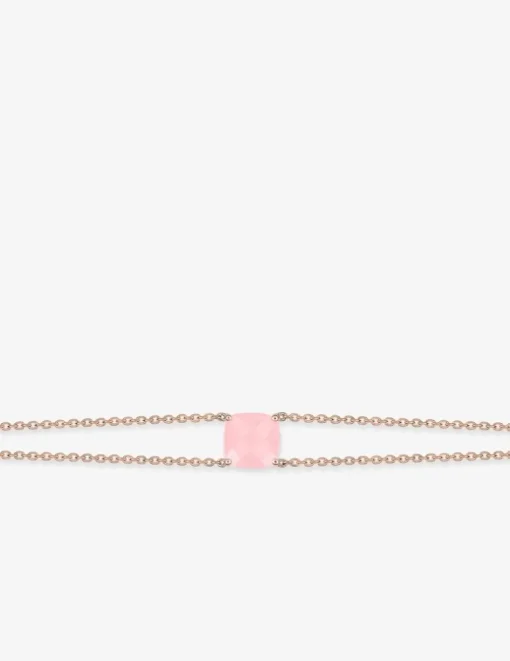 Bracelet double rangs or rose 750 ‰ calcedoine rose SO OR
