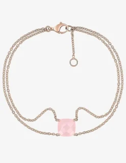 Bracelet double rangs or rose 750 ‰ calcedoine rose SO OR