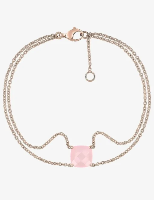 Bracelet double rangs or rose 750 ‰ calcedoine rose SO OR