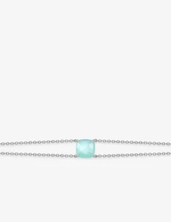 Bracelet double rangs or blanc 750 ‰ calcedoine bleue SO OR