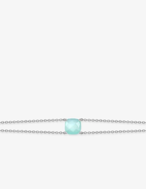 Bracelet double rangs or blanc 750 ‰ calcedoine bleue SO OR