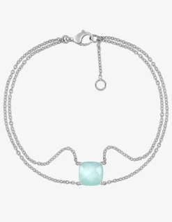 Bracelet double rangs or blanc 750 ‰ calcedoine bleue SO OR