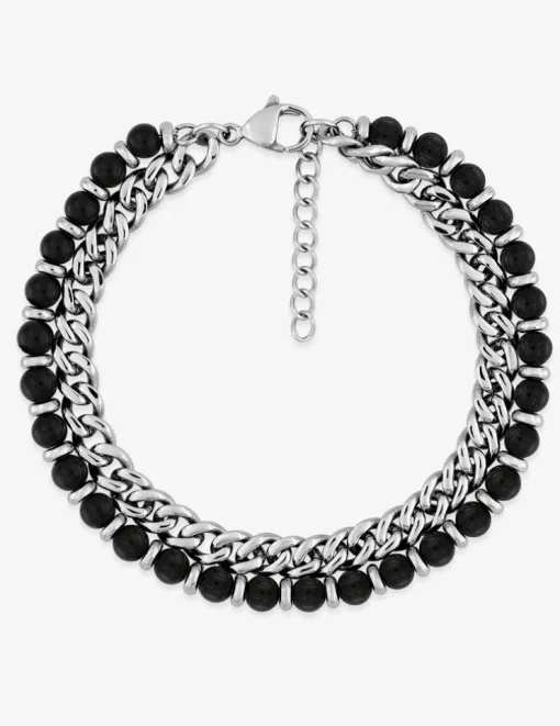 Bracelet en acier avec agates noires SO OR