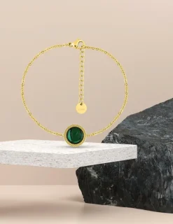 Bracelet en acier doré avec malachite synthétique 19 cm SO OR