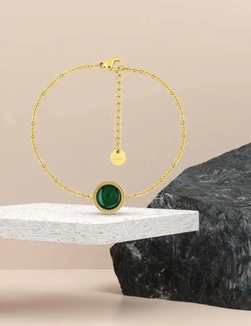 Bracelet en acier doré avec malachite synthétique 19 cm SO OR