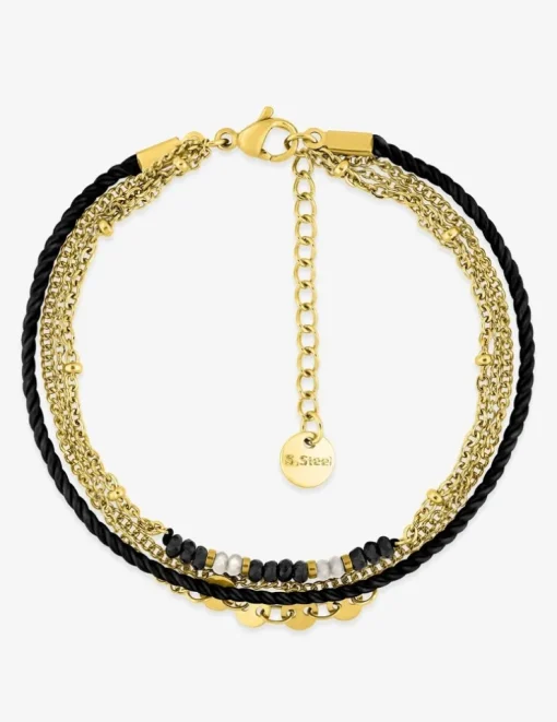 Bracelet en acier doré, cristaux synthétiques et nylon SO OR