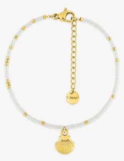 Bracelet en acier doré, cristal blanc synthétique et breloque coquillage SO OR