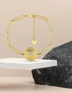 Bracelet en acier doré et cristal blanc 20 cm SO OR