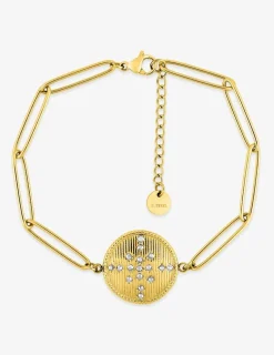 Bracelet en acier doré et cristal blanc 20 cm SO OR