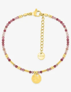 Bracelet en acier doré, rhodochrosite et boules de verre SO OR