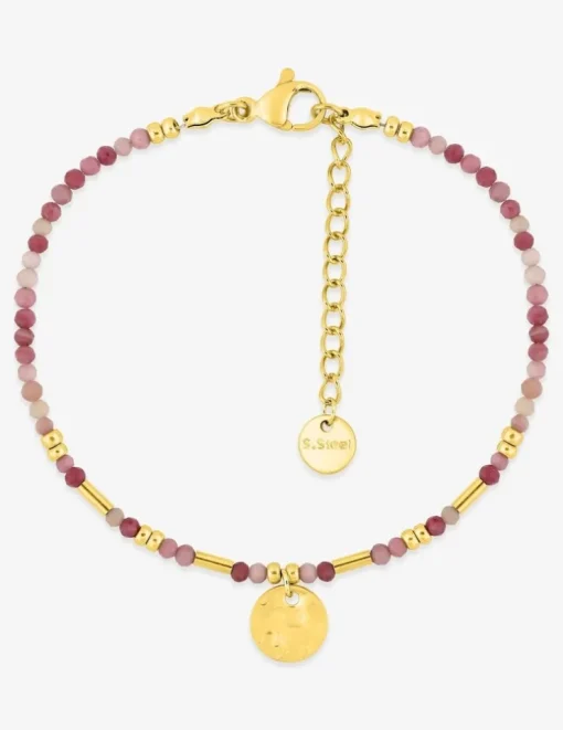 Bracelet en acier doré, rhodochrosite et boules de verre SO OR
