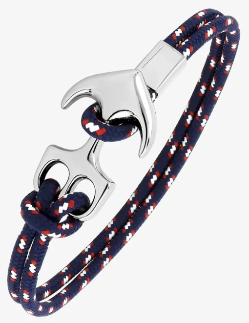Bracelet en acier et nylon bleu avec motif ancre de bateau SO OR