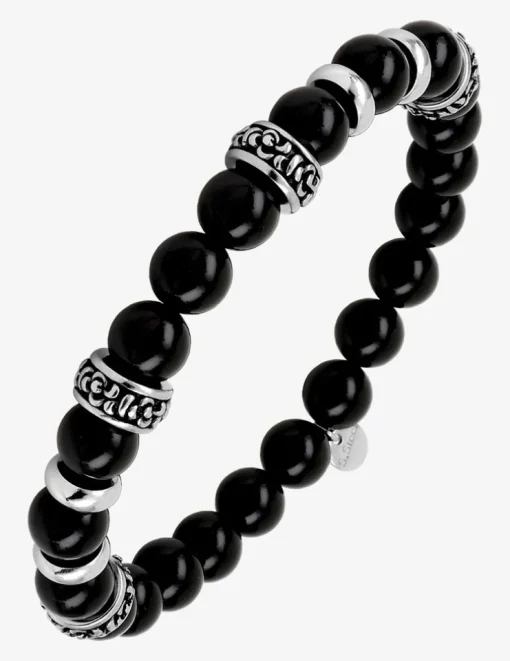 Bracelet en acier et perles d'agate noire avec séparateurs SO OR