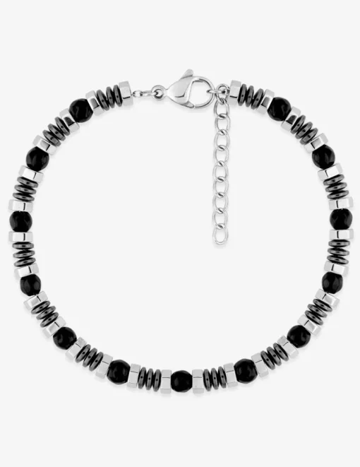 Bracelet en acier, hématite et agate noire SO OR