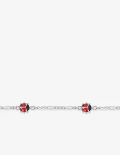 Bracelet en argent 925 ‰ rhodié chaine alternée 1+3, motif coccinelles laqué rouge SO OR