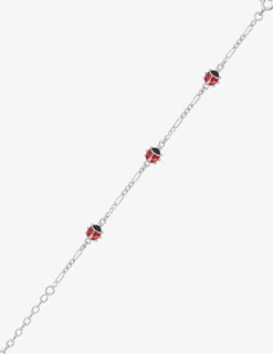 Bracelet en argent 925 ‰ rhodié chaine alternée 1+3, motif coccinelles laqué rouge SO OR