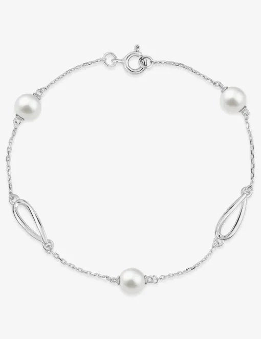 Bracelet en argent 925 ‰ rhodié, perles d'imitation blanches SO OR