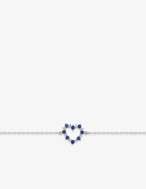 Bracelet en argent gris rhodié 925‰ chaine souple forçat cœur oxyde bleu SO OR