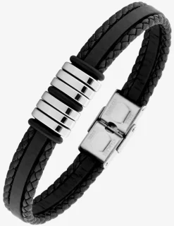 Bracelet en cuir synthétique et acier gris SO OR