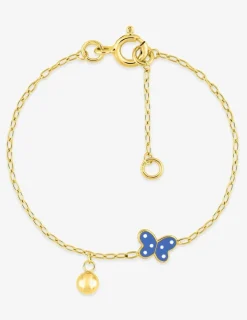 Bracelet enfant papillon bleu et boule or jaune 375‰ SO OR