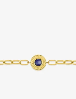 Bracelet fantaisie acier doré, maille alternée et lapis-lazuli bleu synthétique SO OR