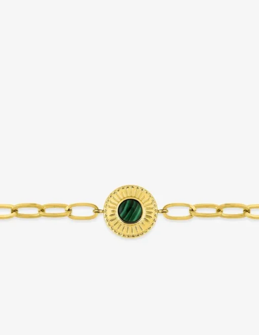 Bracelet fantaisie acier doré, maille alternée et malachite synthétique SO OR