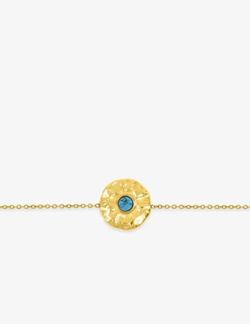 Bracelet fantaisie acier doré turquoise bleue et chaine forçat SO OR