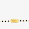Bracelet fantaisie cristal noir, petite chaîne et plaque en acier doré SO OR