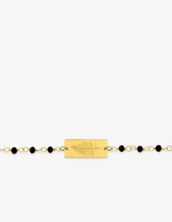 Bracelet fantaisie cristal noir, petite chaîne et plaque en acier doré SO OR