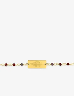 Bracelet fantaisie cristal rouge, petite chaîne et plaque en acier doré SO OR