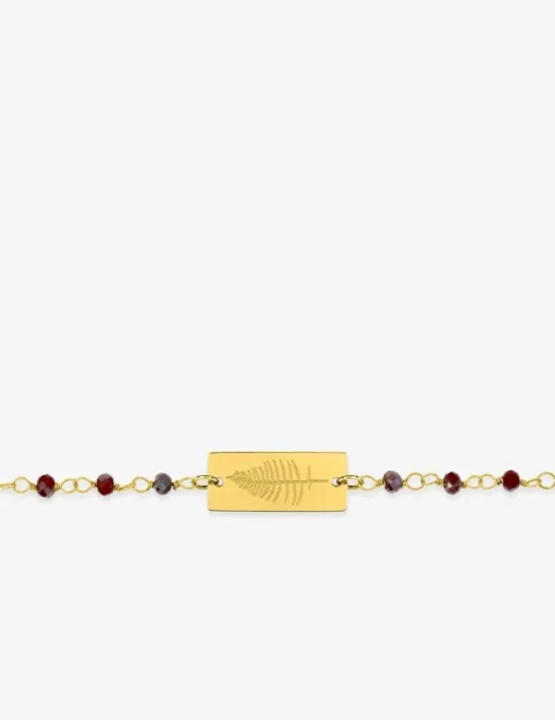 Bracelet fantaisie cristal rouge, petite chaîne et plaque en acier doré SO OR