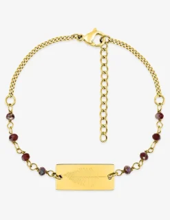 Bracelet fantaisie cristal rouge, petite chaîne et plaque en acier doré SO OR