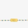 Bracelet fantaisie cristal turquoise, petite chaîne et plaque en acier doré SO OR