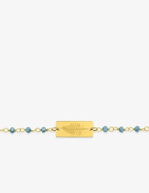 Bracelet fantaisie cristal turquoise, petite chaîne et plaque en acier doré SO OR