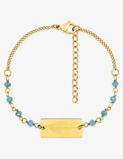 Bracelet fantaisie cristal turquoise, petite chaîne et plaque en acier doré SO OR