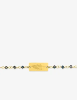 Bracelet fantaisie cristal bleu, petite chaîne et plaque en acier doré SO OR