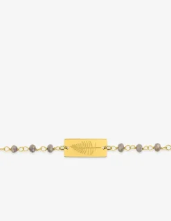 Bracelet fantaisie cristal beige, petite chaîne et plaque en acier doré SO OR