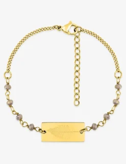 Bracelet fantaisie cristal beige, petite chaîne et plaque en acier doré SO OR
