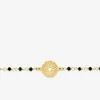 Bracelet fantaisie cristal noir, petite chaîne en acier doré et motif SO OR