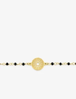 Bracelet fantaisie cristal noir, petite chaîne en acier doré et motif SO OR