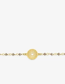 Bracelet fantaisie cristal marron, petite chaîne en acier doré et motif SO OR