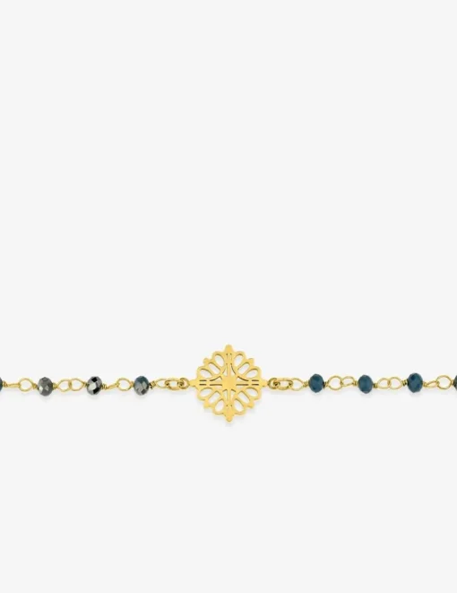 Bracelet fantaisie cristal bleu, acier doré et motif SO OR