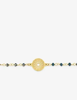 Bracelet fantaisie cristal bleu, petite chaîne en acier doré et motif SO OR