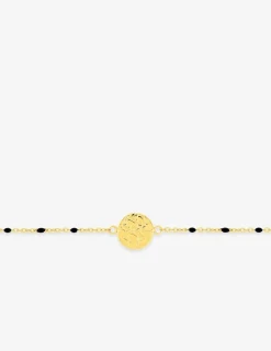 Bracelet fantaisie noir, acier doré et motif plaque ronde SO OR