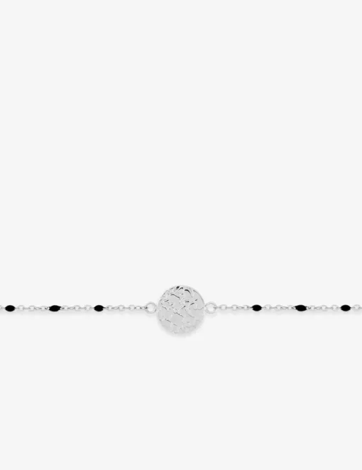 Bracelet fantaisie noir, acier et motif plaque ronde SO OR