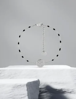 Bracelet fantaisie noir, acier et motif plaque ronde SO OR